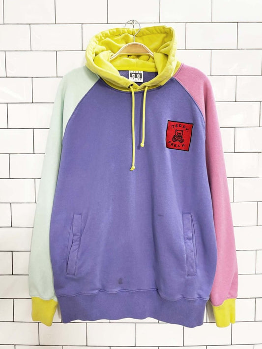 teddy fresh pastel color block hoodie sweatshirt - good market thrift store