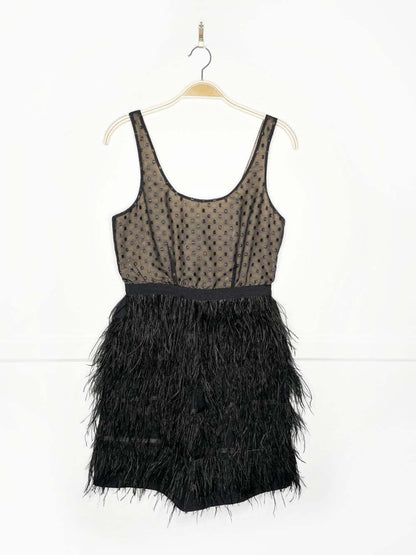 temperance ostrich feather skirt cocktail mini dress - good market thrift store