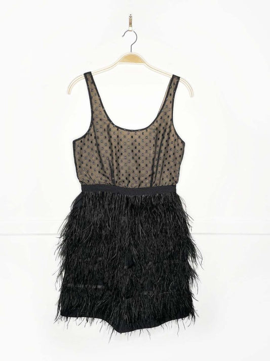 temperance ostrich feather skirt cocktail mini dress - good market thrift store