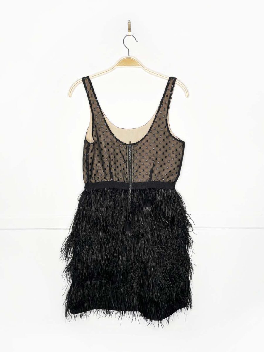 temperance ostrich feather skirt cocktail mini dress - good market thrift store