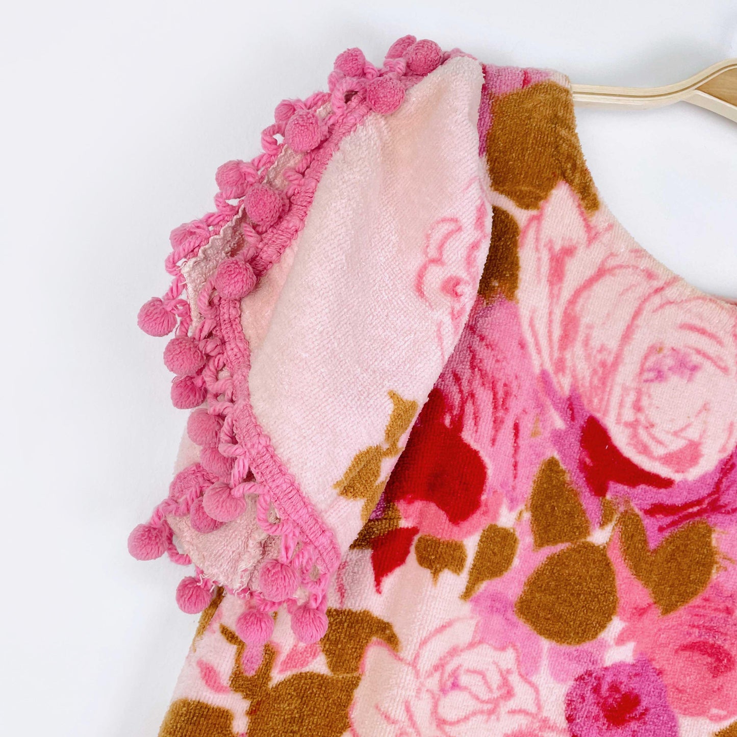 vintage 60s floral terry pom fringe beach dress
