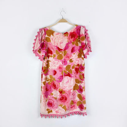 vintage 60s floral terry pom fringe beach dress