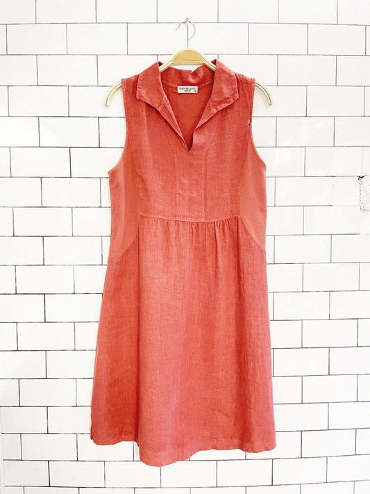 terzo millenio 100% linen collared sleeveless midi dress - good market thrift store