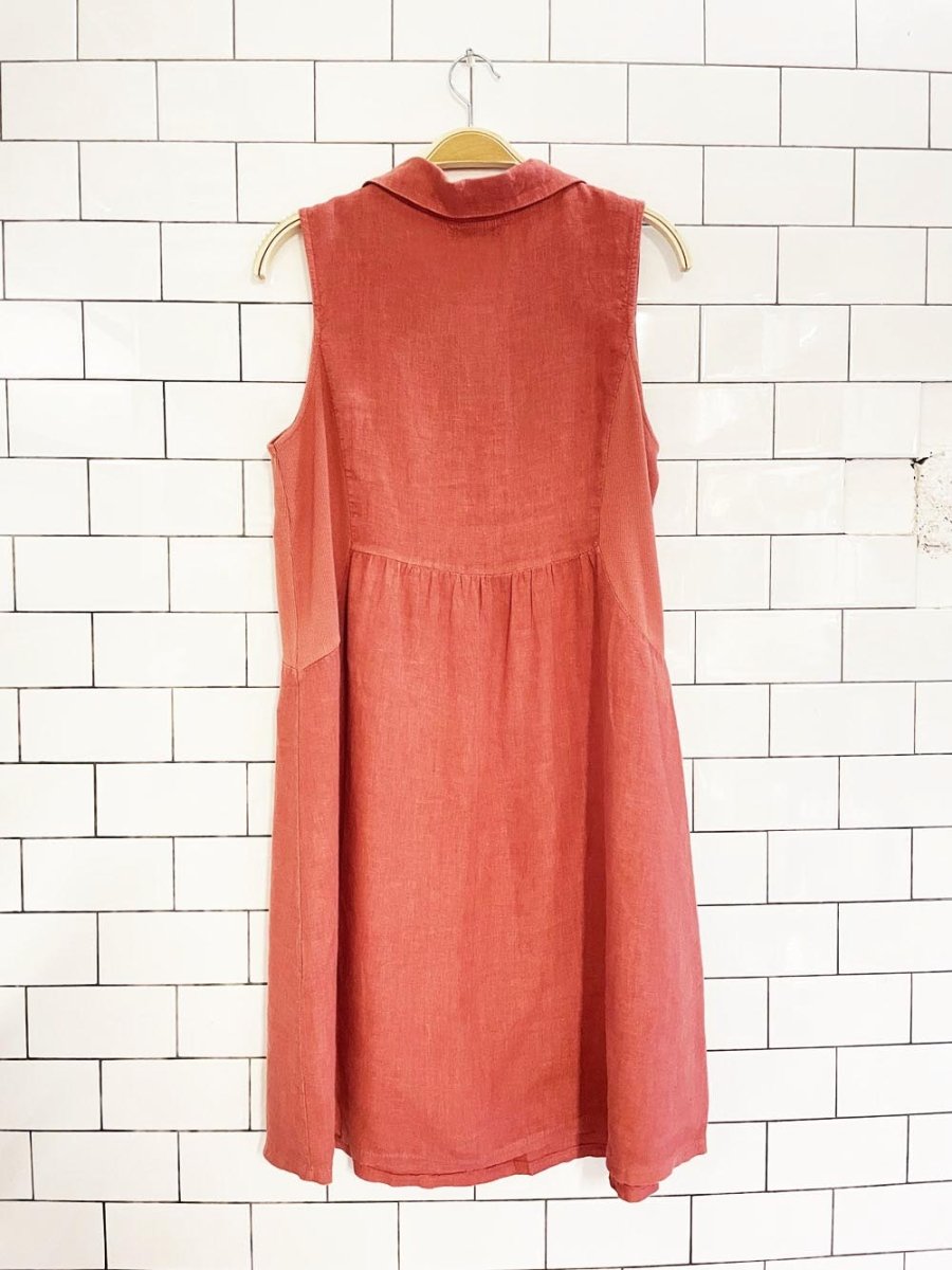 terzo millenio 100% linen collared sleeveless midi dress - good market thrift store