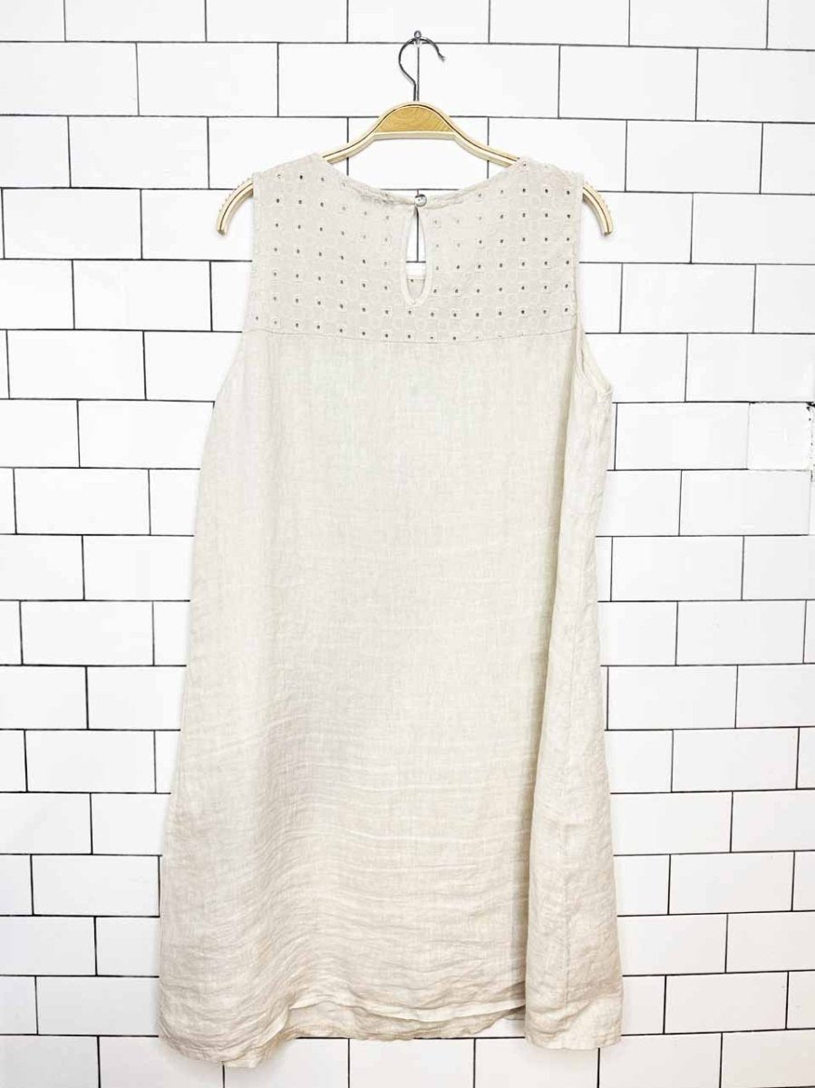 terzo millennio 100% linen eyelet top sleeveless midi dress - good market thrift store