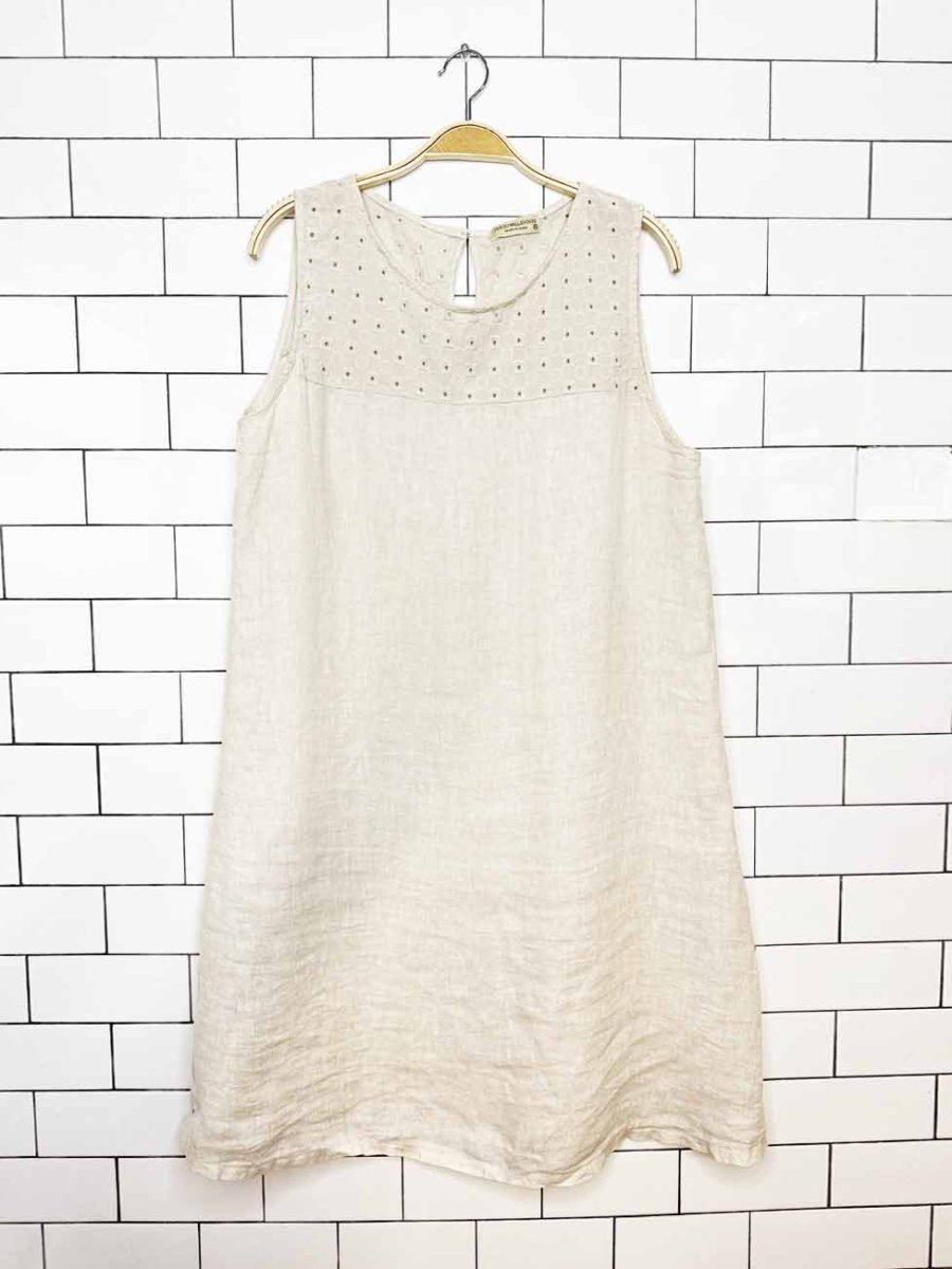 terzo millennio 100% linen eyelet top sleeveless midi dress - good market thrift store