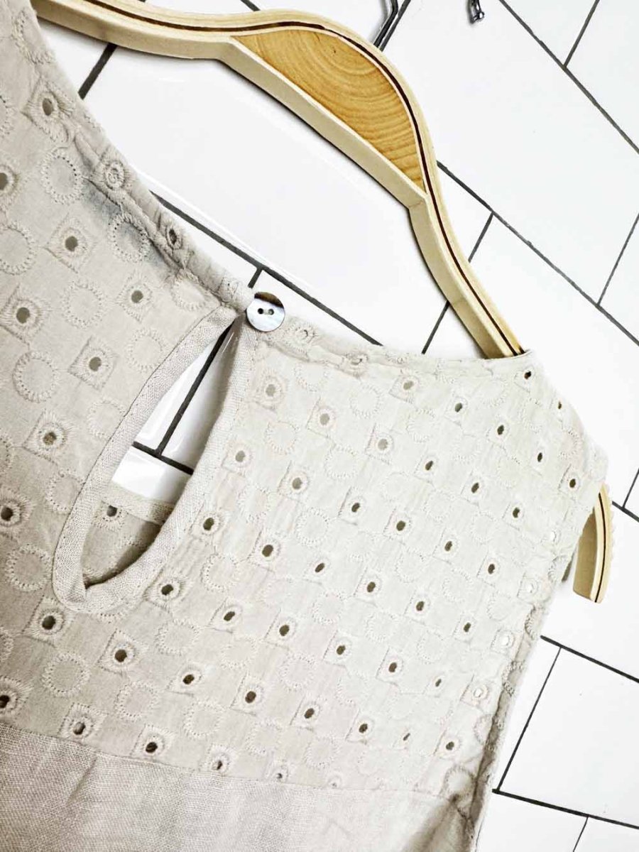 terzo millennio 100% linen eyelet top sleeveless midi dress - good market thrift store