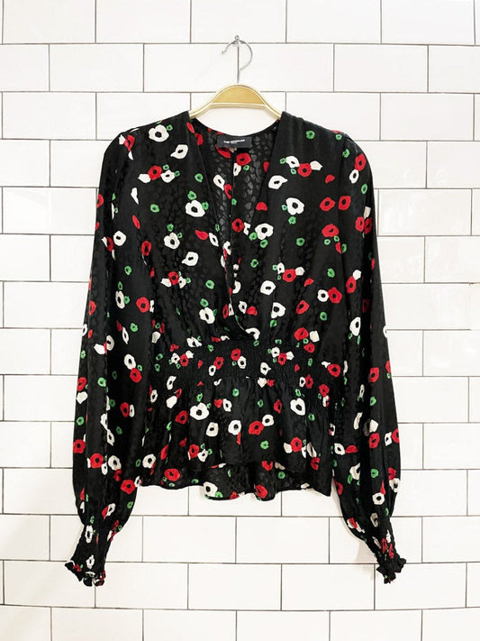 the kooples paris silk - blend floral wrap smocked blouse - good market thrift store