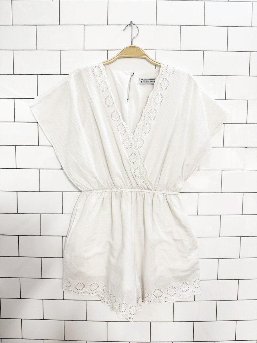 the tinsel rack boho eyelet lace trim romper - good market thrift store