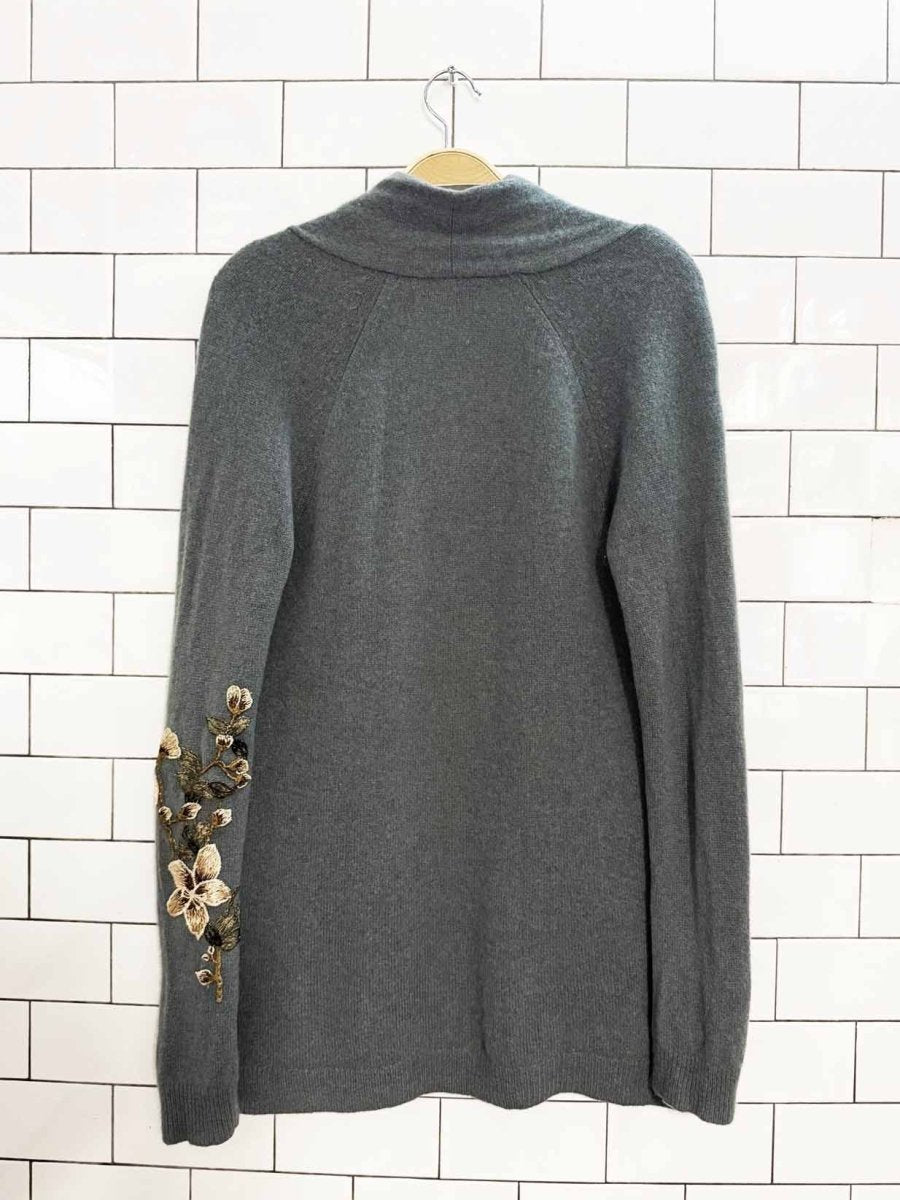 theory 100% cashmere floral embroidery open knit cardigan | rework - good market thrift store