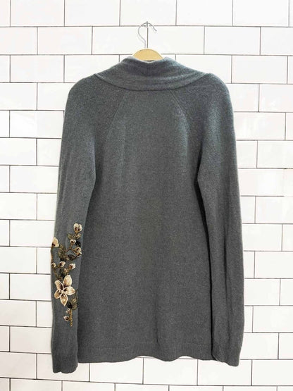 theory 100% cashmere floral embroidery open knit cardigan | rework - good market thrift store