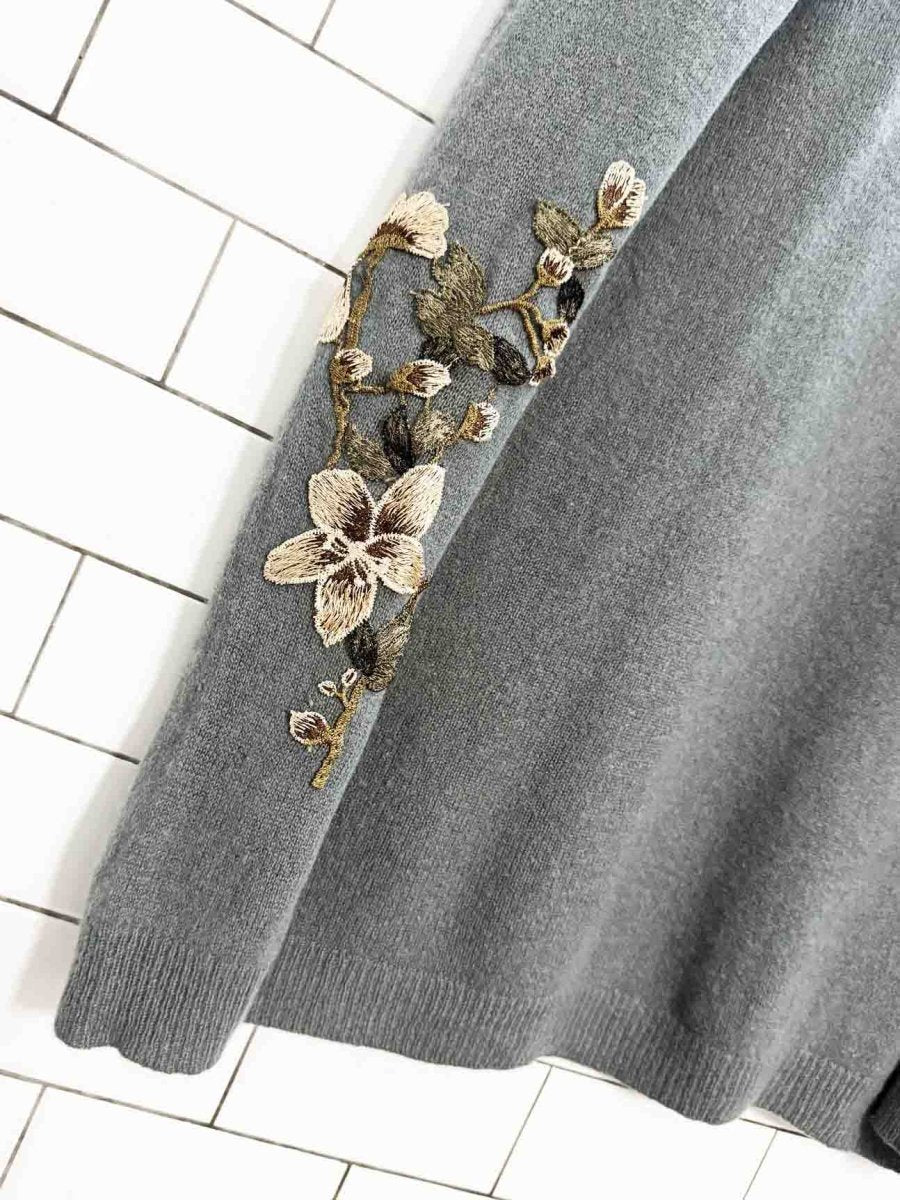 theory 100% cashmere floral embroidery open knit cardigan | rework - good market thrift store