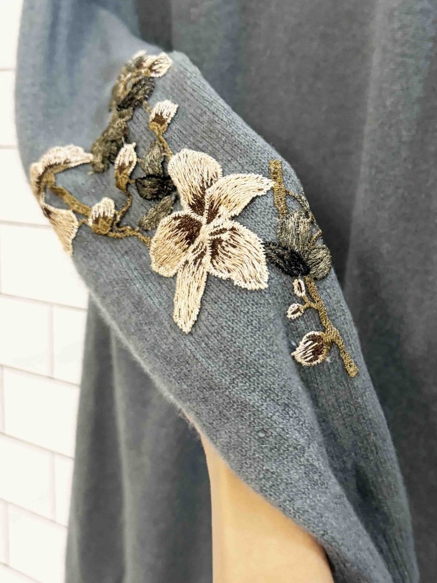 theory 100% cashmere floral embroidery open knit cardigan | rework - good market thrift store