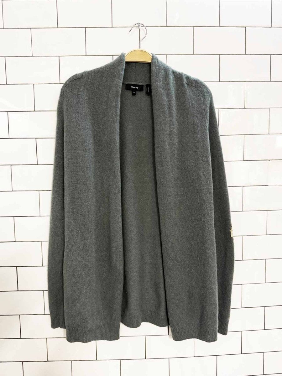 theory 100% cashmere floral embroidery open knit cardigan | rework - good market thrift store