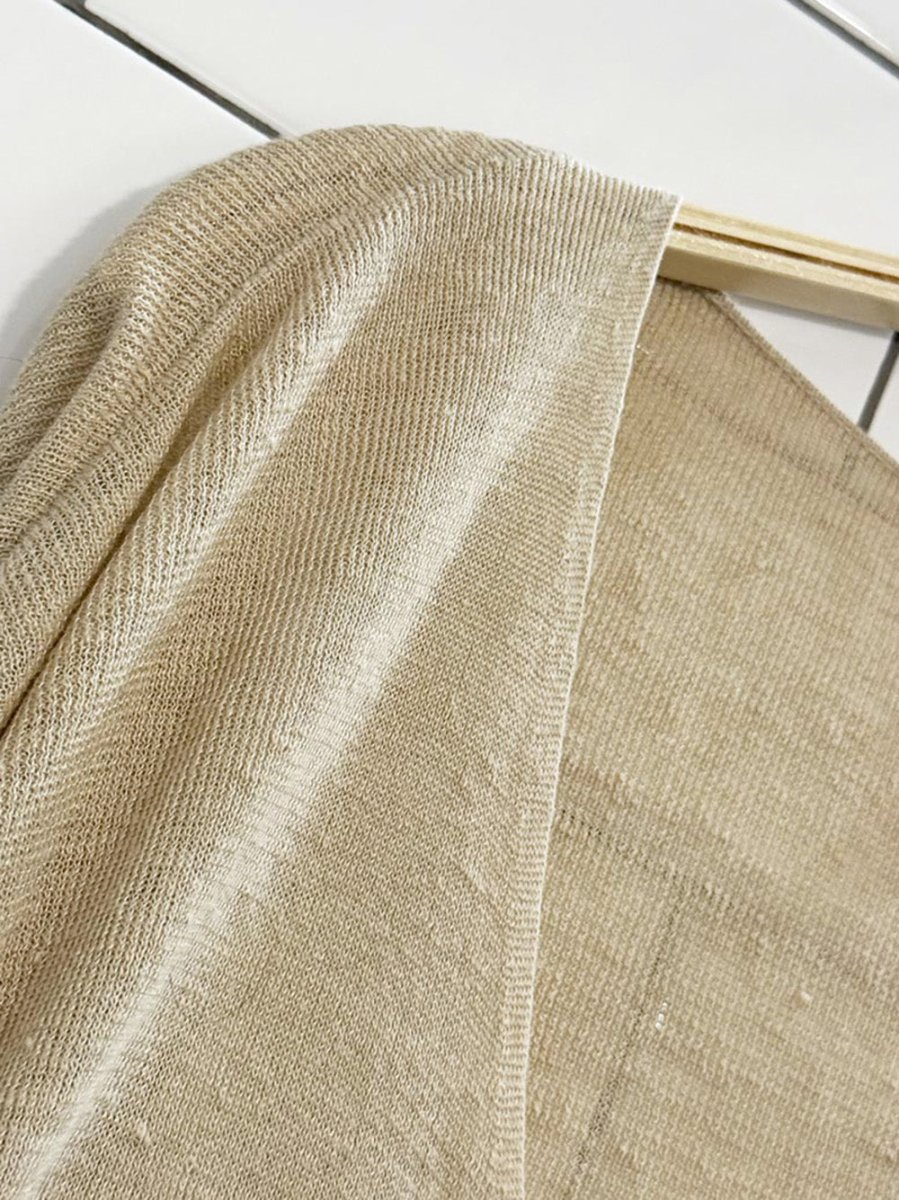 theory linen - blend long neck sheer knit top - good market thrift store