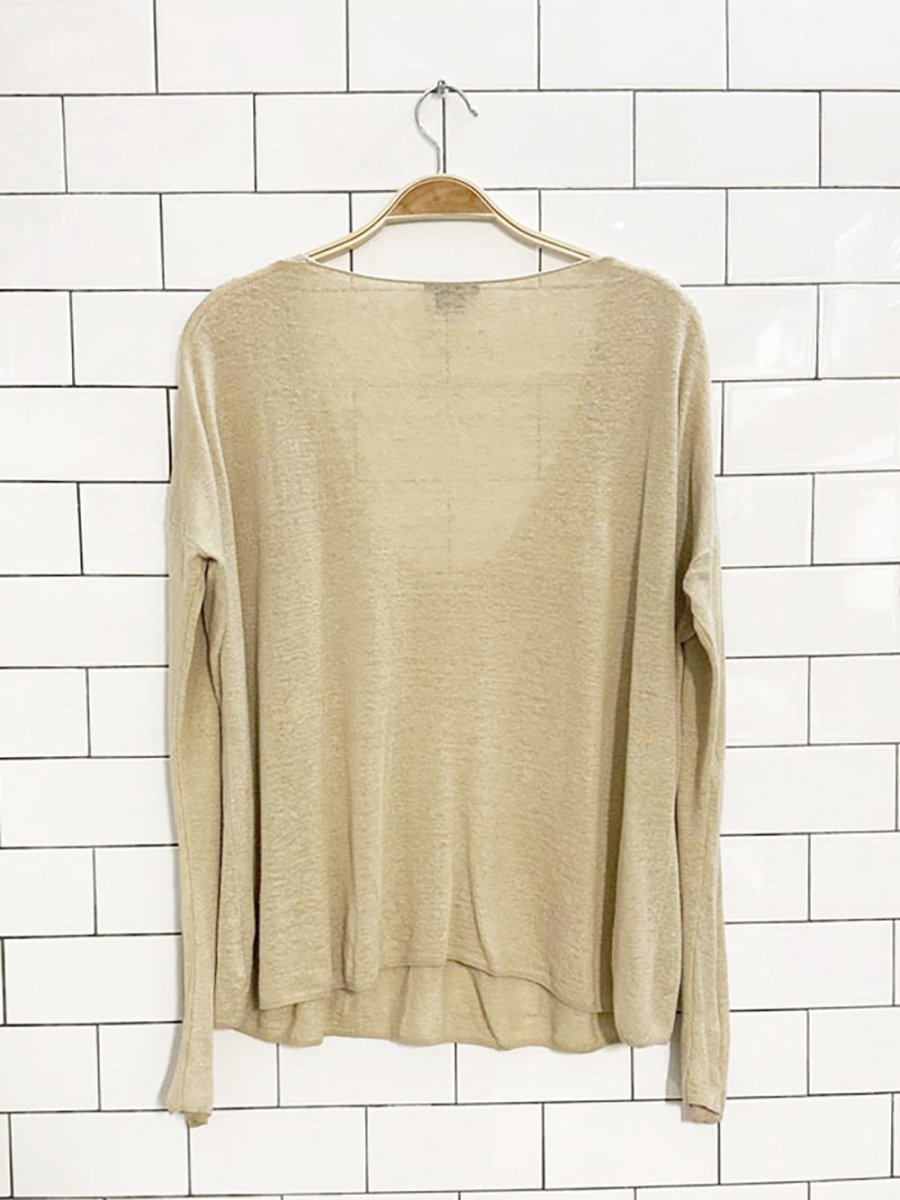 theory linen - blend long neck sheer knit top - good market thrift store