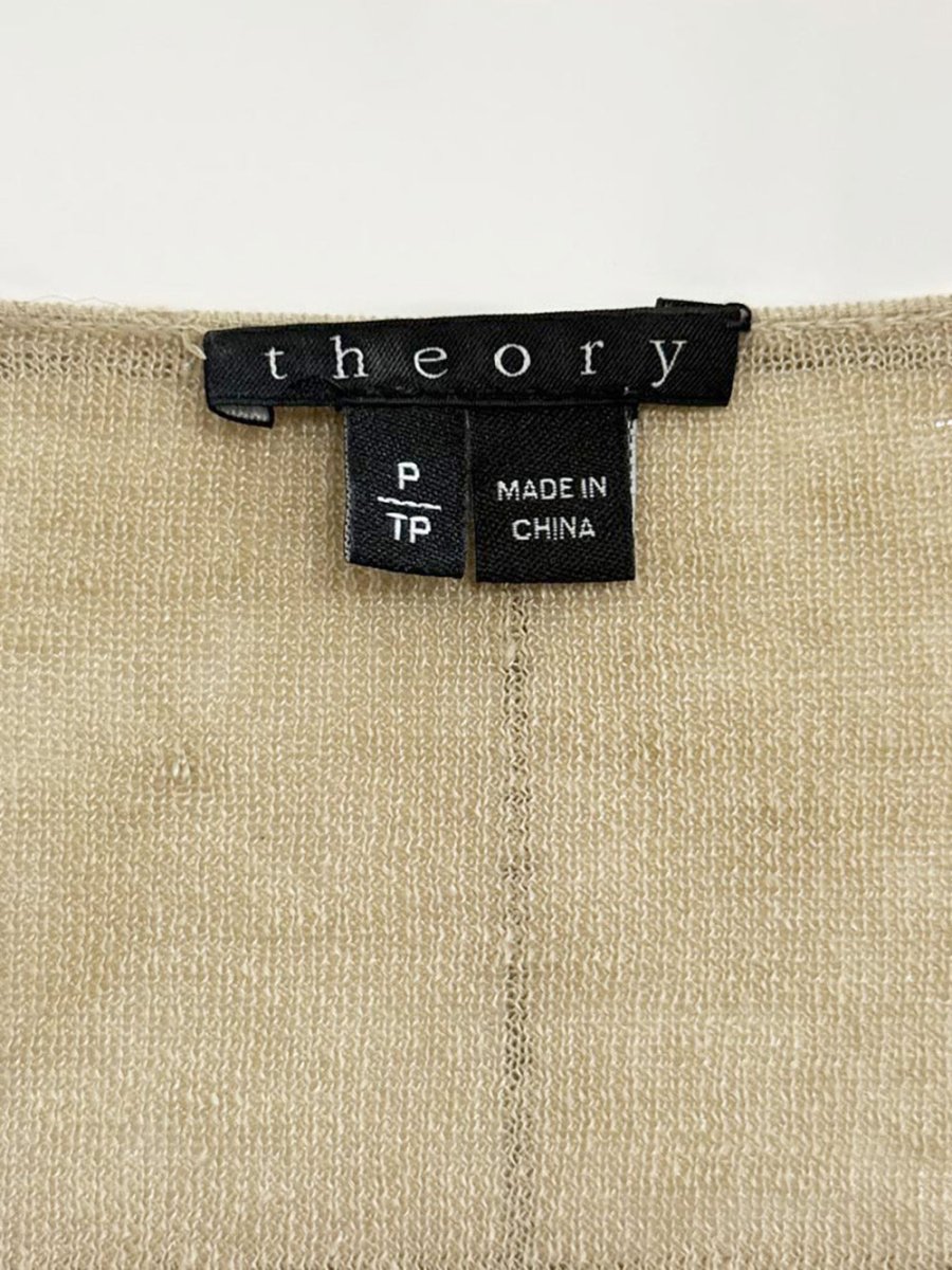 theory linen - blend long neck sheer knit top - good market thrift store