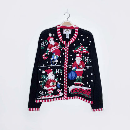 vintage tiara three santas embellished knit cardi - size large