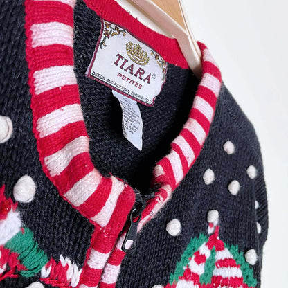 vintage tiara three santas embellished knit cardi - size large