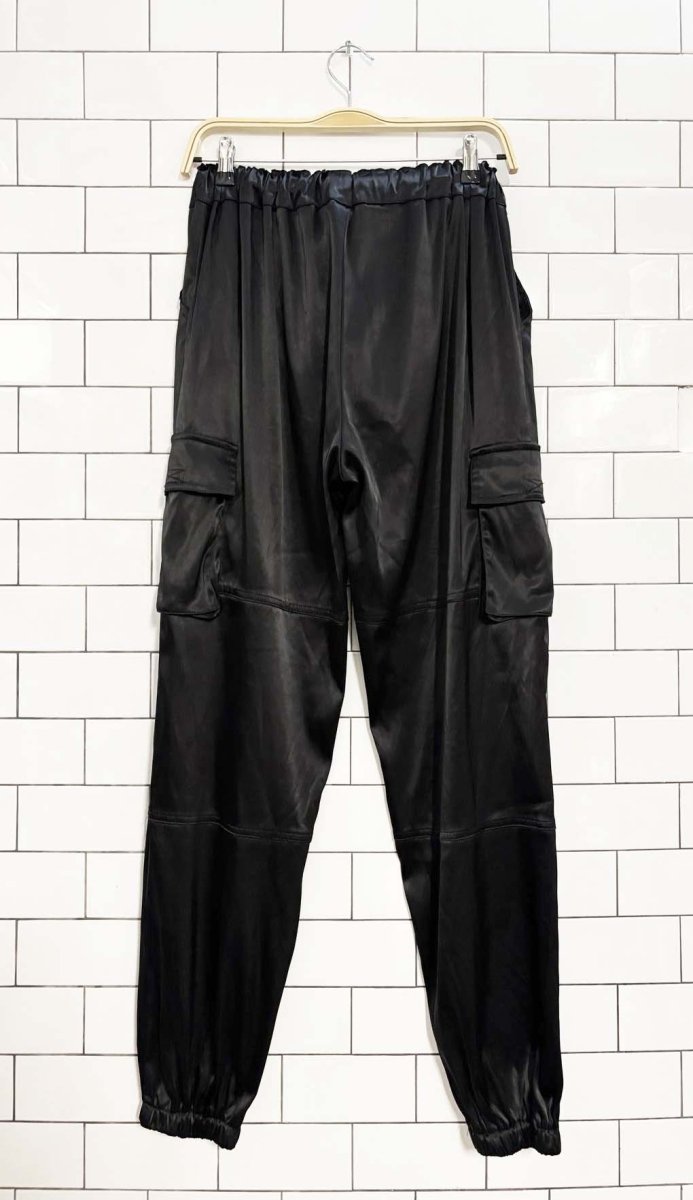 tic toc black satin cargo joggers - good market thrift store