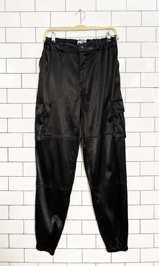 tic toc black satin cargo joggers - good market thrift store
