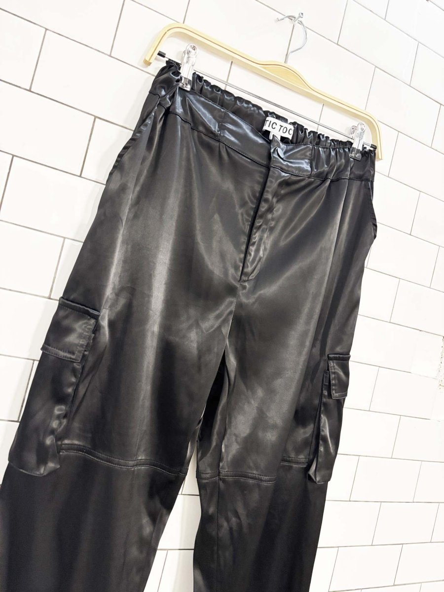 tic toc black satin cargo joggers - good market thrift store