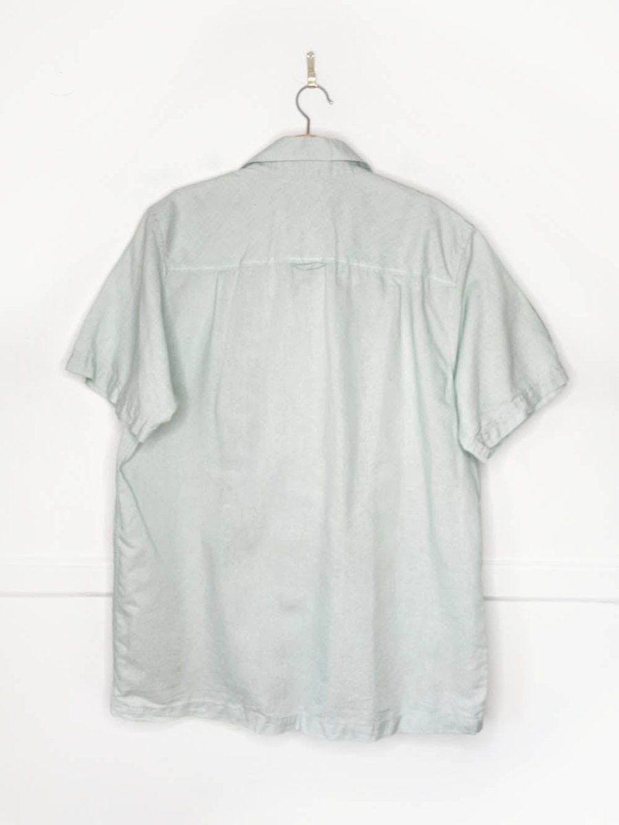 toes on the nose linen - blend embroidered full button resort shirt - good market thrift store