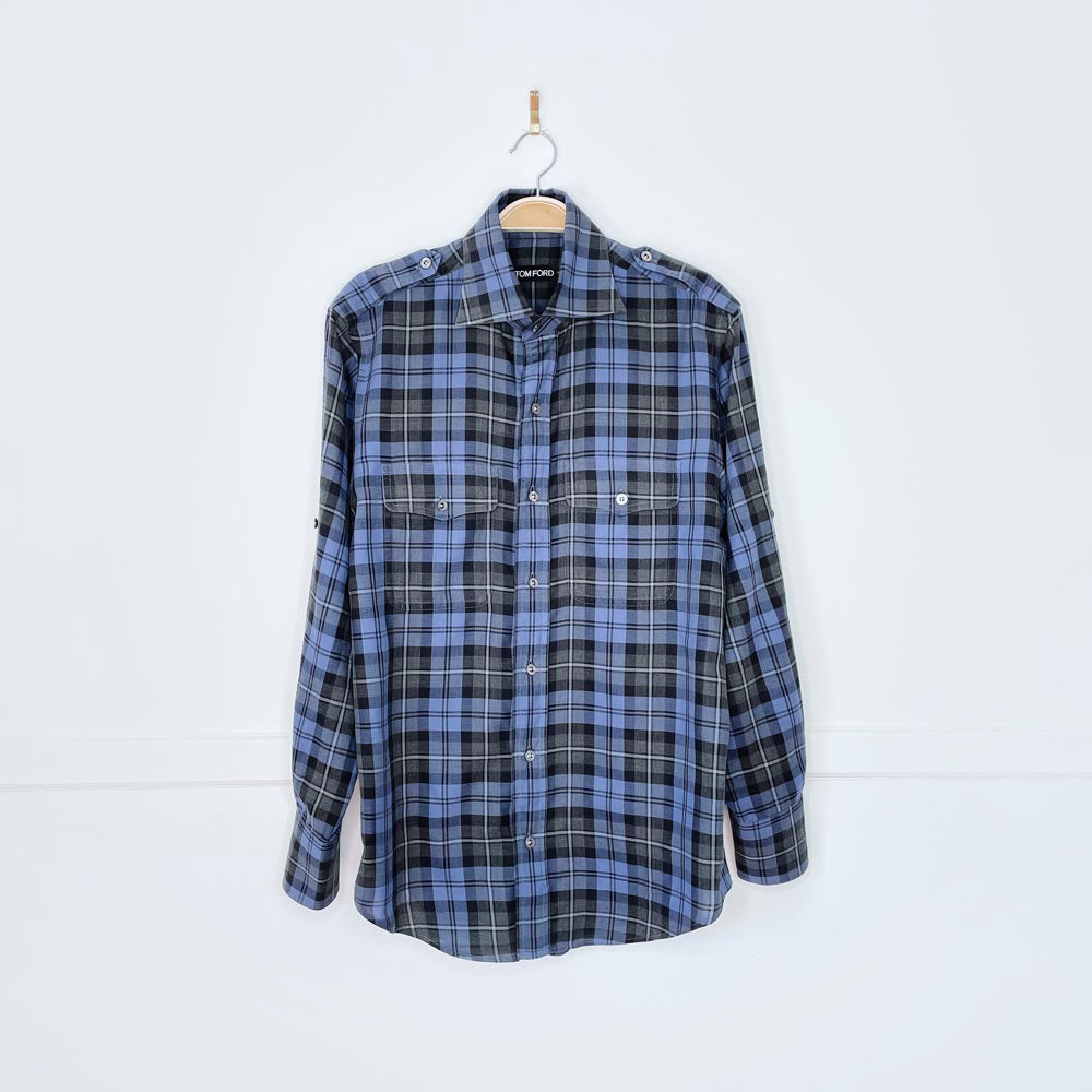 tom ford plaid epaulette utility shirt