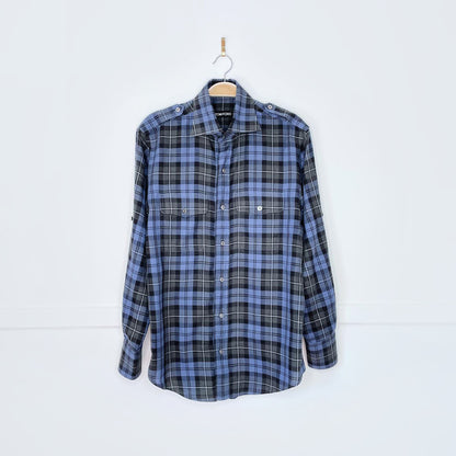 tom ford plaid epaulette utility shirt
