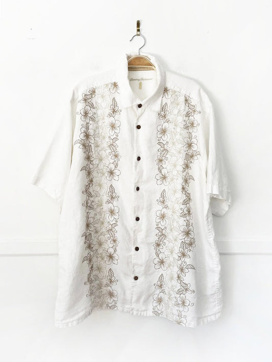 tommy bahama 100% linen floral bowling full button resort shirt - good market thrift store