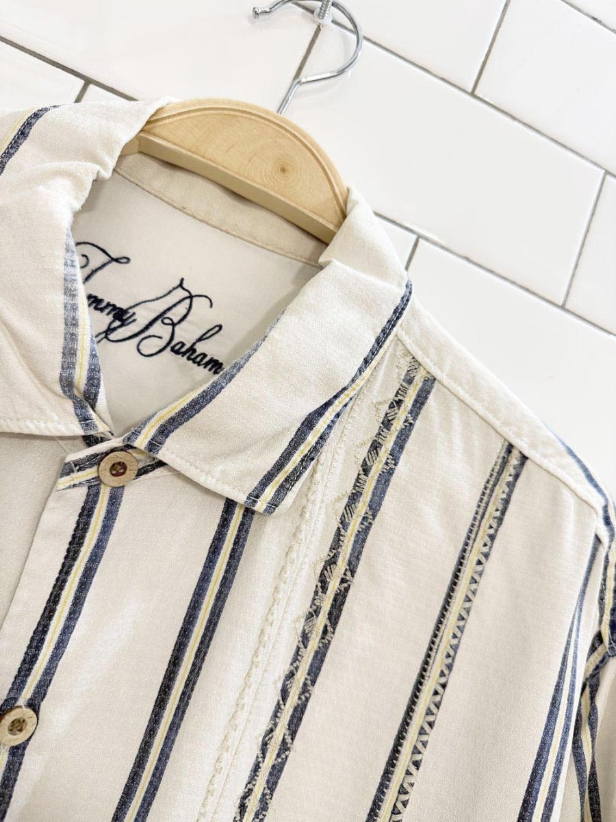 tommy bahama 100% silk embroidered blue stripe cabana shirt - good market thrift store