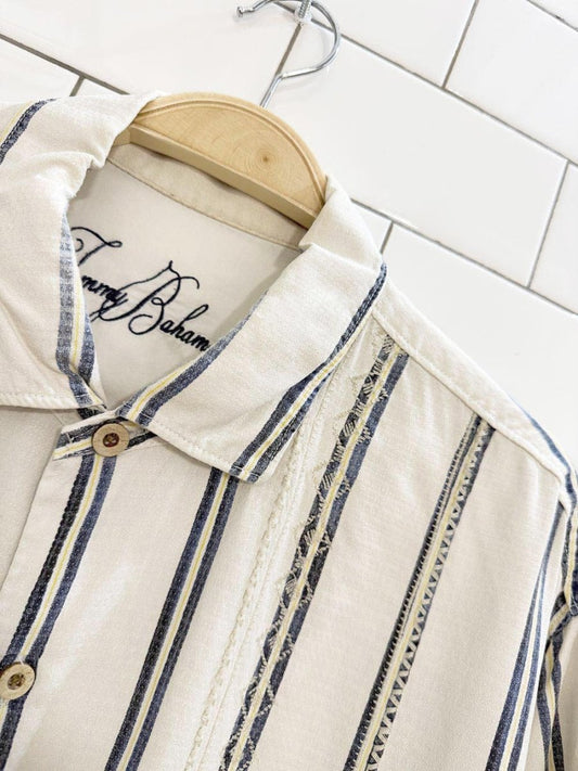 tommy bahama 100% silk embroidered blue stripe cabana shirt - good market thrift store