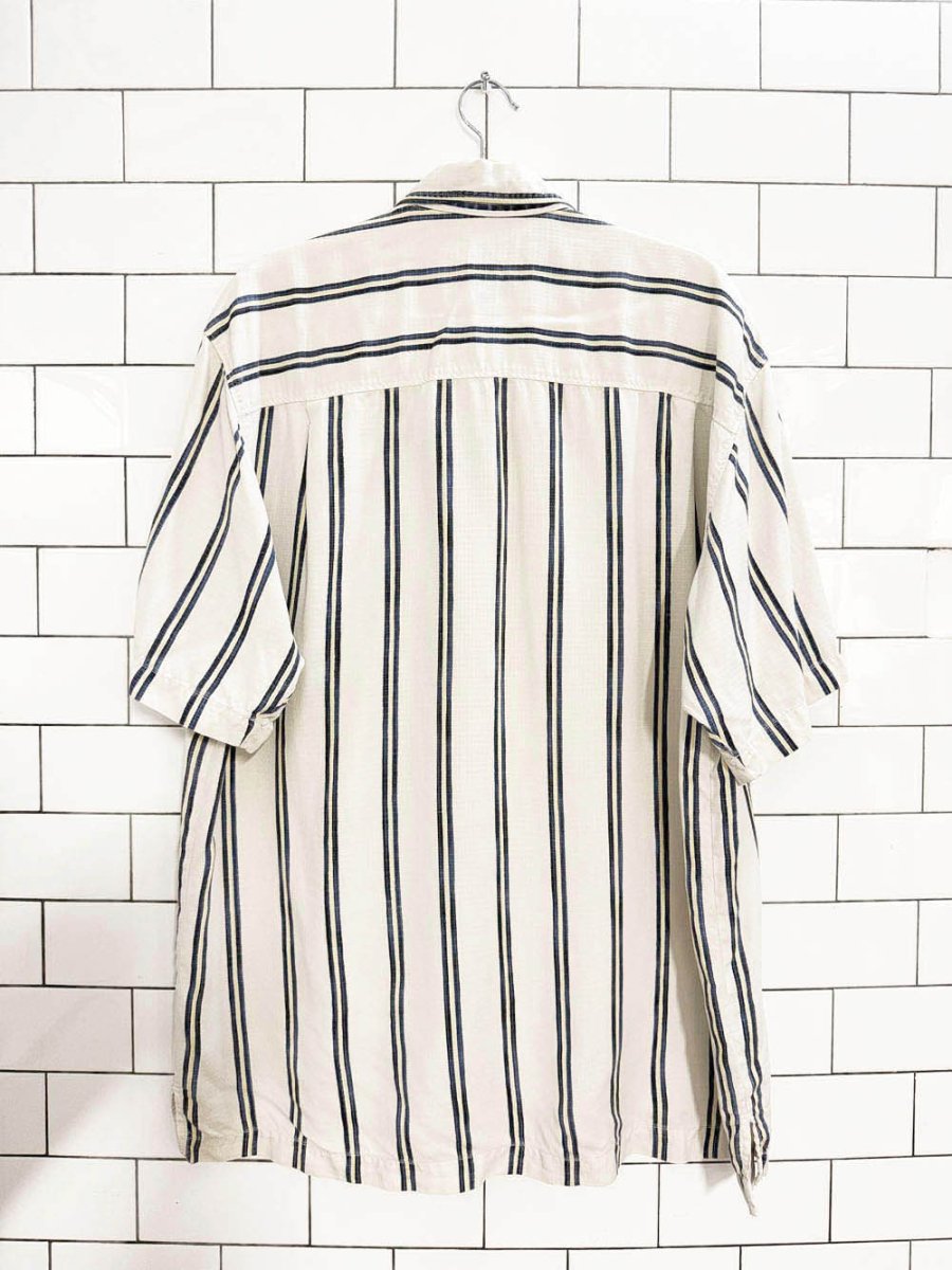 tommy bahama 100% silk embroidered blue stripe cabana shirt - good market thrift store