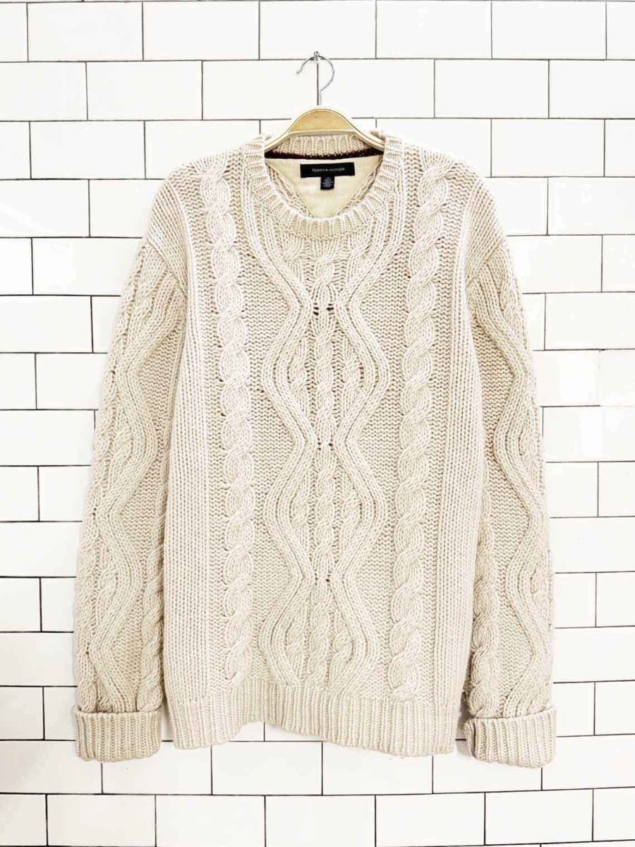 tommy hilfiger 100% wool chunky cable knit sweater - good market thrift store