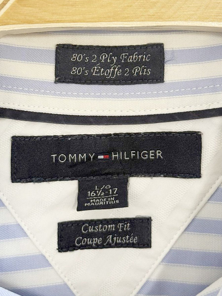 tommy hilfiger 80s 2 - ply blue stripe menswear shirt - good market thrift store