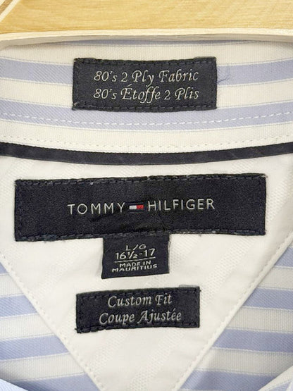 tommy hilfiger 80s 2 - ply blue stripe menswear shirt - good market thrift store