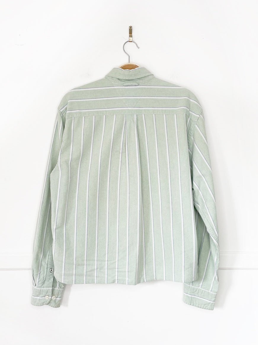 tommy hilfiger green stripe sporty prep cropped shirt | rework - good market thrift store