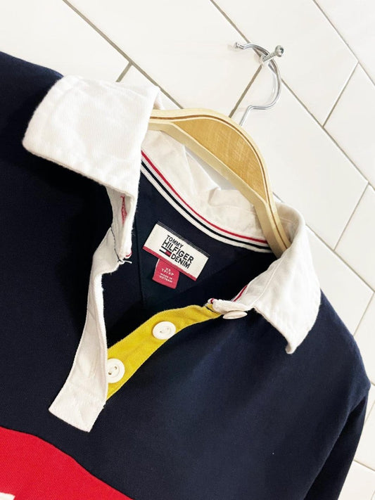 tommy hilfiger spellout colour block cropped rugby shirt - good market thrift store