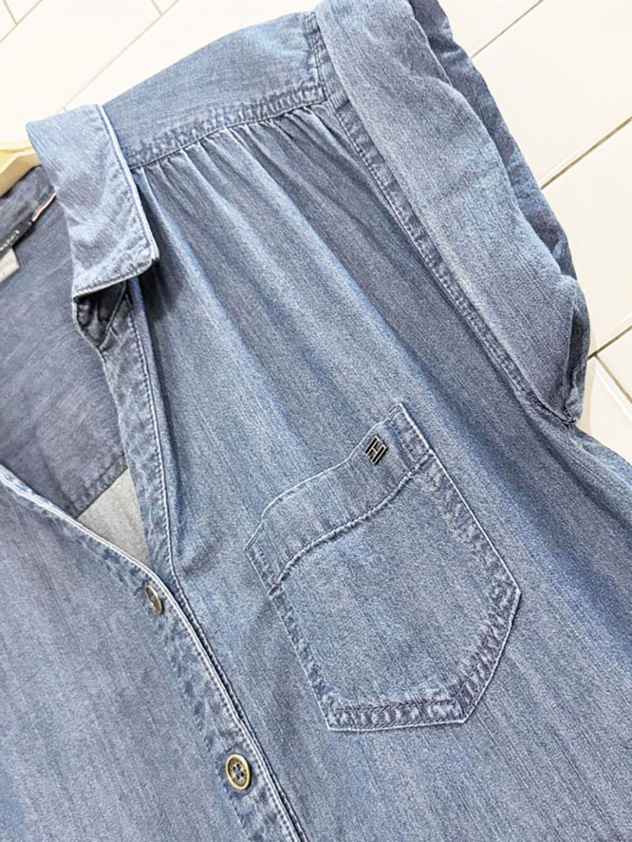 tommy hilfiger tiered full button denim mini dress - good market thrift store