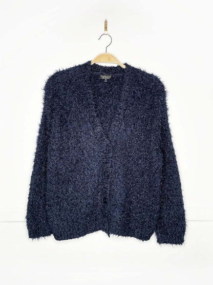 topshop metallic sparkle eyelash fuzzy knit cardigan - good market thrift store