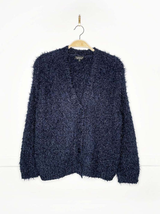 topshop metallic sparkle eyelash fuzzy knit cardigan - good market thrift store