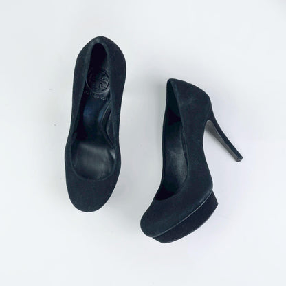 tory burch black suede platform pumps - size 5