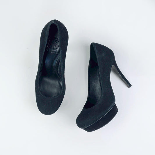 tory burch black suede platform pumps - size 5