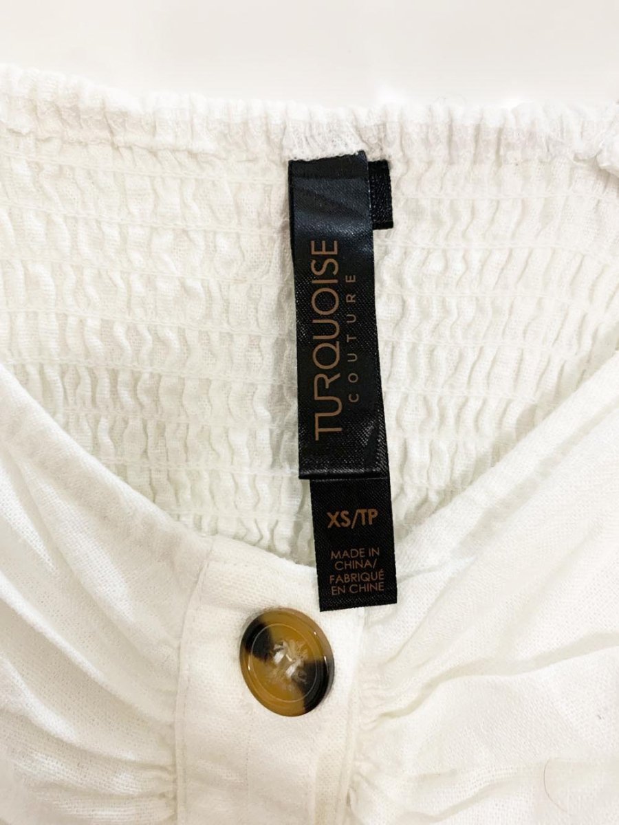 tourquise couture linen - blend full button midi dress | made in canada - good market thrift store