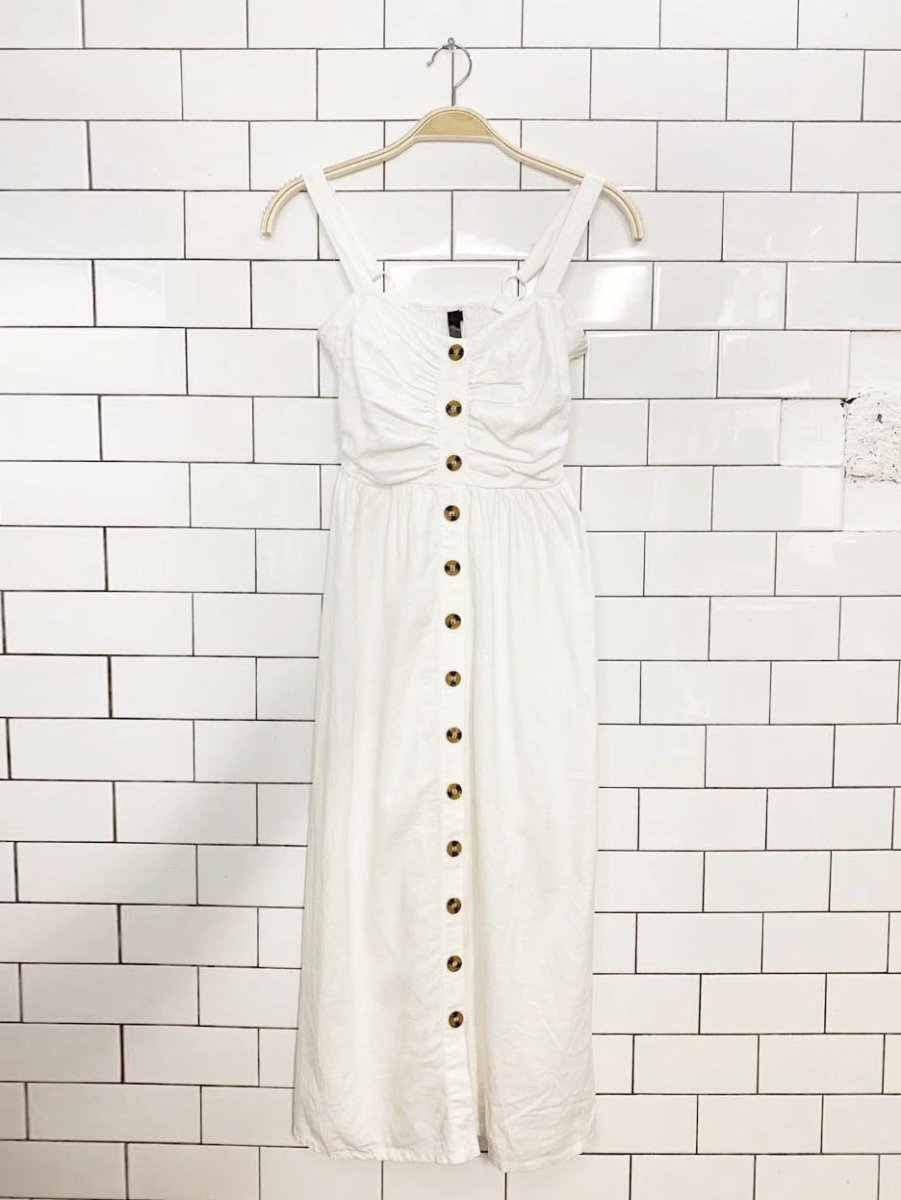 tourquise couture linen - blend full button midi dress | made in canada - good market thrift store