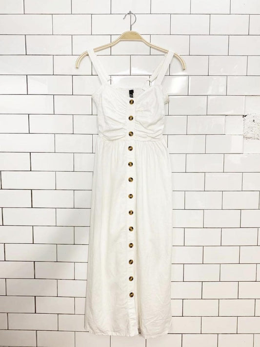 tourquise couture linen - blend full button midi dress | made in canada - good market thrift store