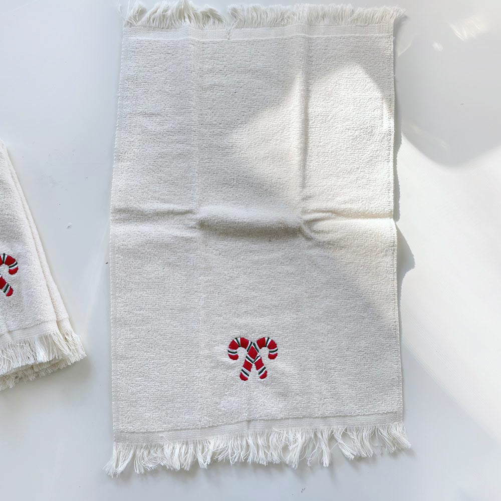 set of 2 vintage cambridge candy cane hand towels