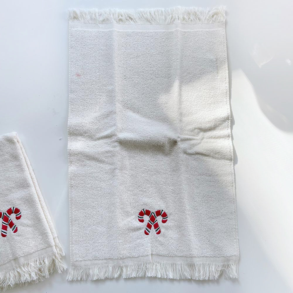 set of 2 vintage cambridge candy cane hand towels