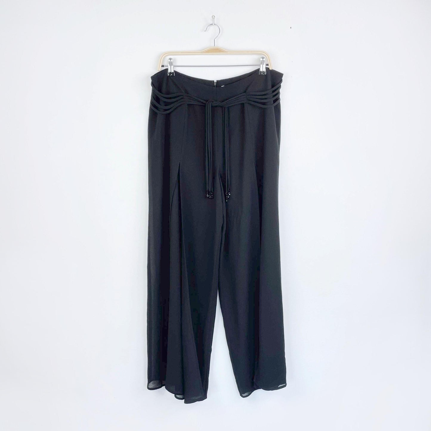 vintage tradition tie waist wide layered slit leg flowy pants