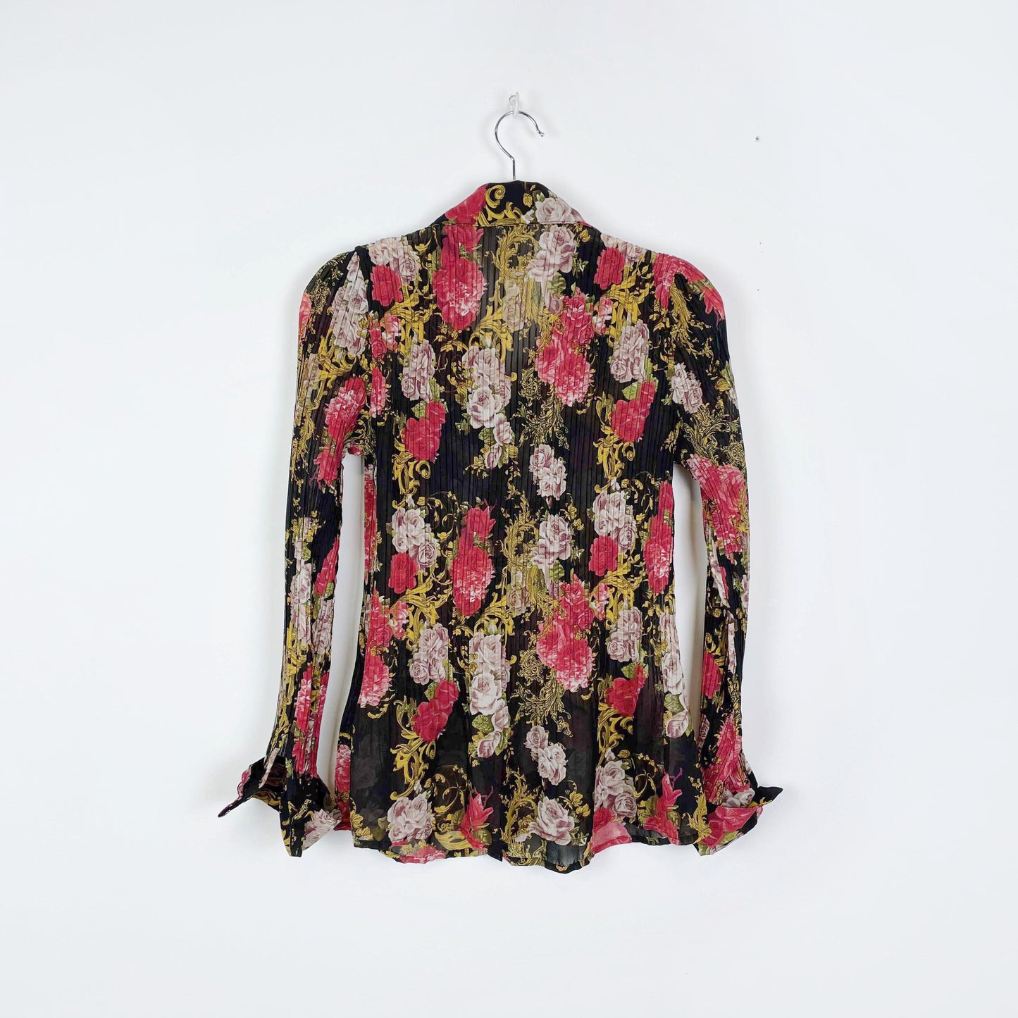 vintage 00s tradition rose crinkle french cuff button down - size 8